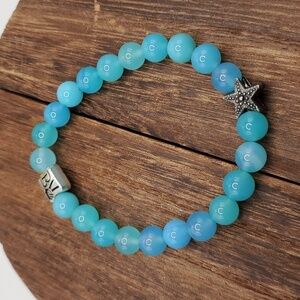 B2311 blue Moonstone beaded‎ starfish bracelet boho